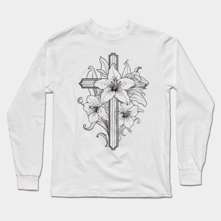 Resurrection Blooms - Christian Cross with Flower Long Sleeve T-Shirt